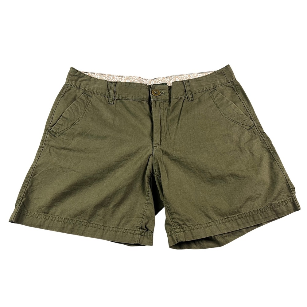 Eddie Bauer Womens Chino Shorts Size 6 Mid Rise Utility Khaki Olive Green Cotton
